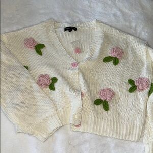 Women's Cream Floral Cardigan Sweater